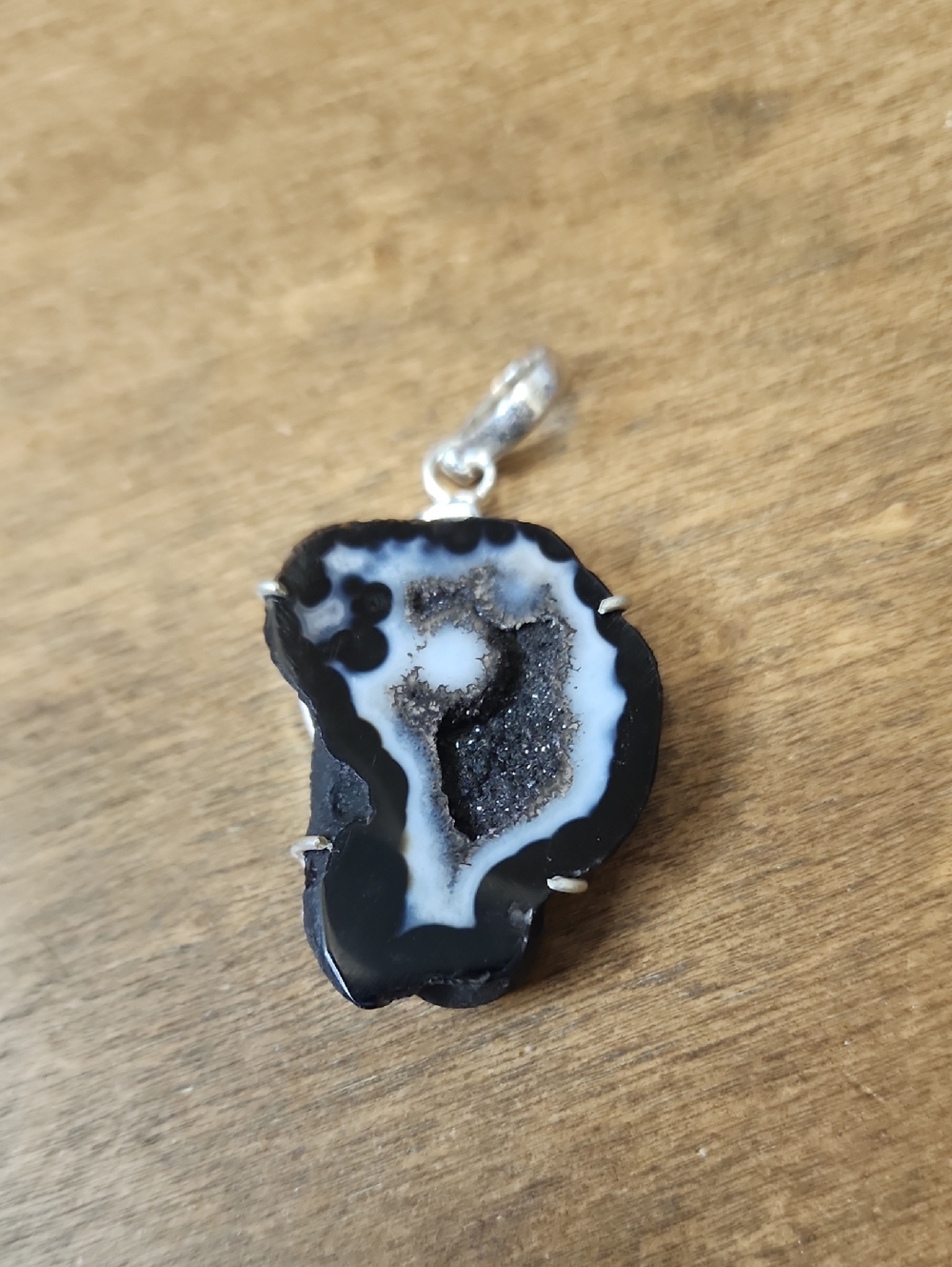 Black and White Druzy Agate Pendant - Unbranded